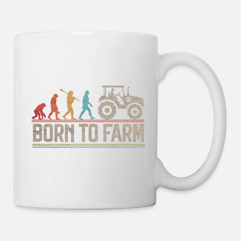 Born to Farm Evolution Farmer Funny Tractor Lover - Mug - white
