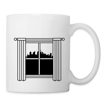 Hochhäuser Großstadt Fenster Vorhang - Tasse - Weiß - Rechts