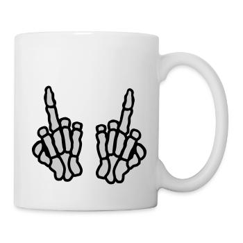 2 Hände Knochen Mittelfinger - Tasse - Weiß - Rechts