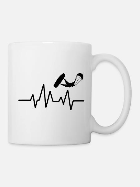 Kitesurfen Herzschlag Kiteboarding Kite Heartbeat - Tasse - Weiß