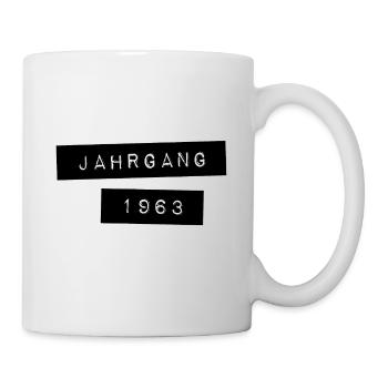 Etikett Jahrgang 1963, 60. Geburtstag, geboren 63 - Tasse - Weiß - Rechts