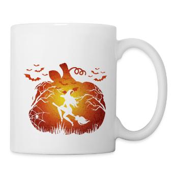 Halloween witch on broomstick wearing wizards has - Mug - white - Right