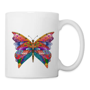 Bunter Schmetterling - Tasse - Weiß - Rechts