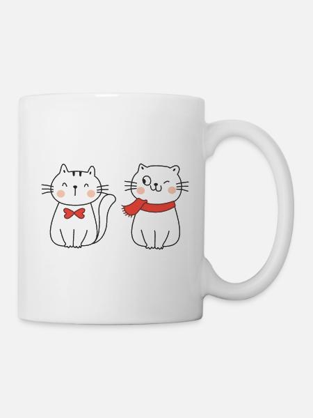 Saint-Valentin deux chats mignons amoureux Miaou - Mug blanc - blanc