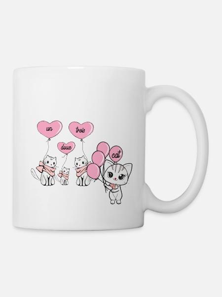 UN, DEUX, TROIS, CATS – Quatre chats avec ballons - Mug blanc - blanc