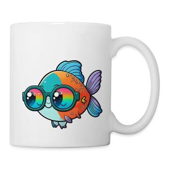 Kawaii Cute Happy Colorful Fish with Sunglasses - Mug - white - Right