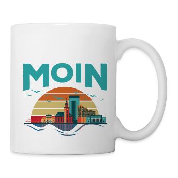 Moin Hamburg Retro Skyline Silhouette Hafen Möwen - Tasse - Weiß - Rechts