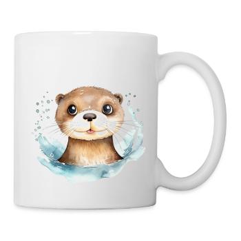 Dessin à l’aquarelle de loutre - Mug blanc - blanc - Droite