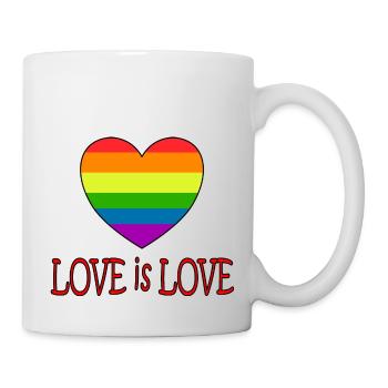 Regenbogen - Herz mit Love is Love - Tasse - Weiß - Rechts