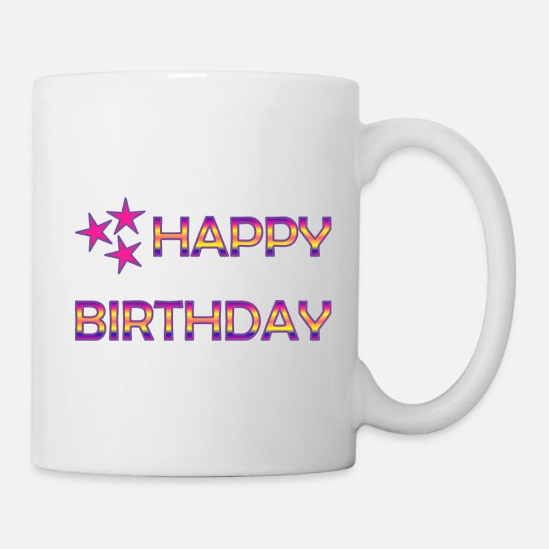 ANNIVERSAIRE. HAPPY BIRTHDAY. JOYEUX ANNIVERSAIRE. - Mug blanc - blanc