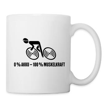 0 % Akku – 100 % Muskelkraft (Fahrrad / Black) - Tasse - Weiß - Rechts