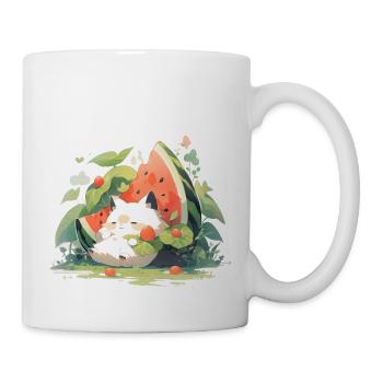 Cute Kawaii Cat Watermelon Food - Mug - white - Right
