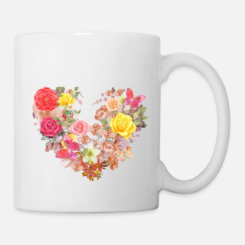 Ffleurs,Coeur,Cœur de fleur,Fleurs,Fleurs,Rouge - Mug blanc - blanc
