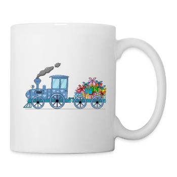 Zug blau mit Anhäger und Herz Geschenke - Tasse - Weiß - Rechts