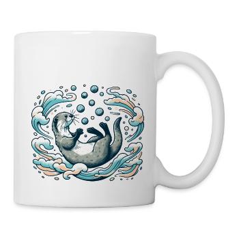 "Otter Waves": An otter in dreamy waves! - Mug - white - Right