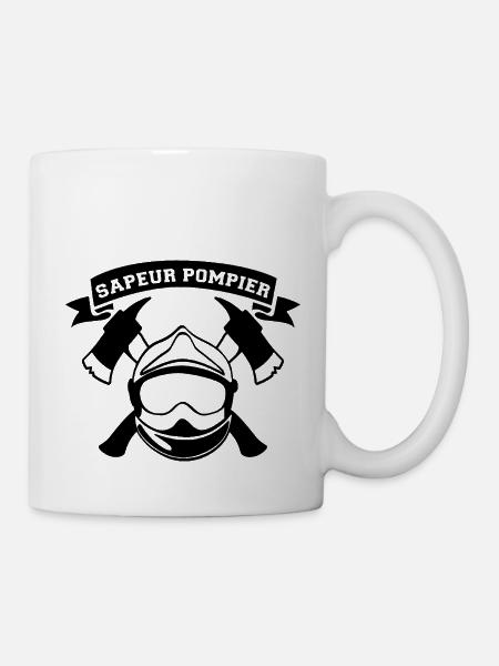Sapeur Pompier Casque Hache Fanion - Mug blanc - blanc