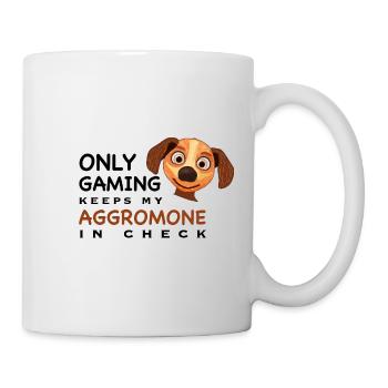 Lustig, Zocken hält Aggromone in Schach, Englisch - Tasse - Weiß - Rechts