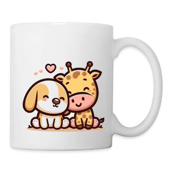 Cuddling Dog And Giraffe In Love - Tasse - Weiß - Rechts