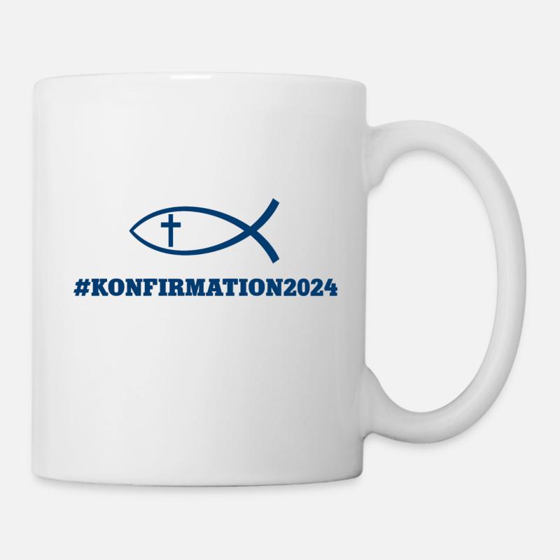 Konfirmation 2024 Fisch Symbol Kirche Glaube Gott - Tasse - Weiß