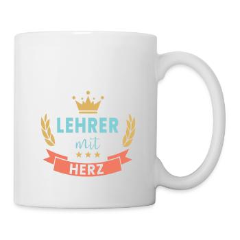 Lehrer mit Herz! Krone & Kranz - Tasse - Weiß - Rechts