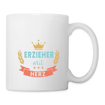 Erzieher mit Herz! Kranz & Krone, personalisierbar - Tasse - Weiß - Rechts