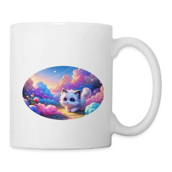 Eine süße Anime Katze in einem bunten Wolkengarten - Tasse - Weiß - Rechts