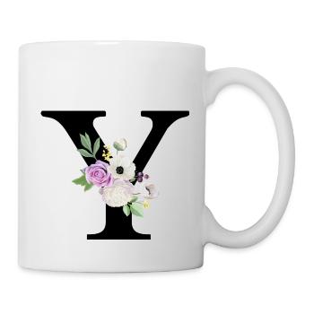 Lila Blumenbuchstabe y - Tasse - Weiß - Rechts