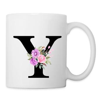 Lila Blumenbuchstabe y - Tasse - Weiß - Rechts