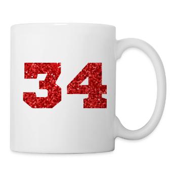 Number 34 Red Glitter - 34th Anniversary - Mug - white - Right