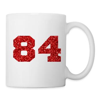 Nummer 84 Roter Glitzer - 84. Geburtstag - Tasse - Weiß - Rechts