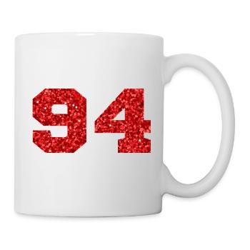 Nummer 94 Roter Glitzer - 94. Geburtstag - Tasse - Weiß - Rechts
