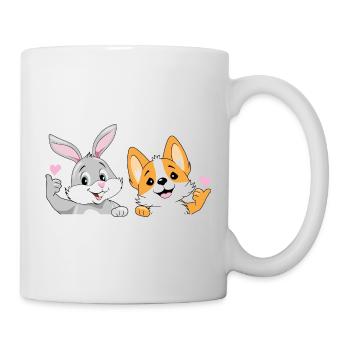 Lapin heureux et chien corgi gallois - Mug blanc - blanc - Droite