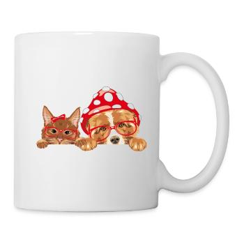 Lustige Ingwerkatze und Border Collie Hund - Tasse - Weiß - Rechts