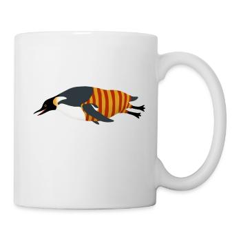 Pinguin taucht (Badeanzug rot gelb) - Tasse - Weiß - Rechts
