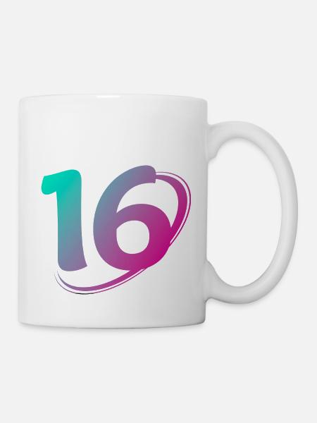 Nummer 16 Mehrfarbig - Tasse - Weiß