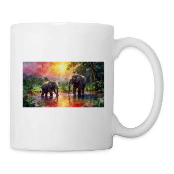 "Elephant Serenade: Sunset in the Wild" - Mug - white - Right