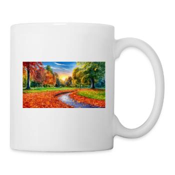 "Die goldene Umarmung des Herbstes: Eine heitere Sonnenuntergangsszene" - Tasse - Weiß - Rechts