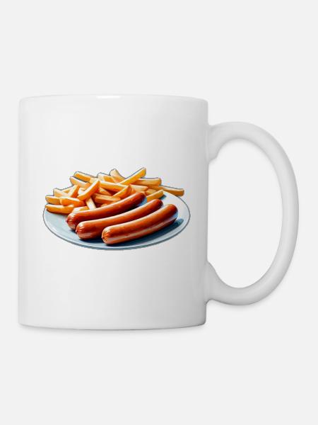 French fries and sausages Fast food Favorite dish - Mug - white