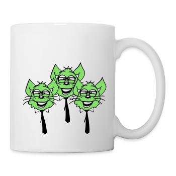 3 Clever Nerd Cats Horn-Rimmed Glasses Geek Tie Fun - Mug - white - Right
