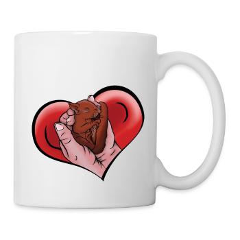 Comic baby squirrel in hands in heart - Mug - white - Right