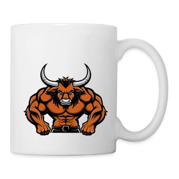 Stier Muskeln Comic - Tasse - Weiß - Rechts