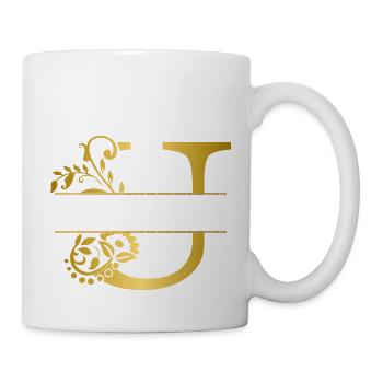 Personalisierter Blumen-U-Buchstabe aus Gold - Geschenkidee - Tasse - Weiß - Rechts
