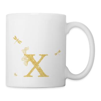 Letter x Gold Glitter Dragonfly - Gift Idea - Mug - white - Right