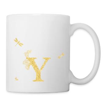 Lettre y paillettes doré libellule - idée cadeau - Mug blanc - blanc - Droite