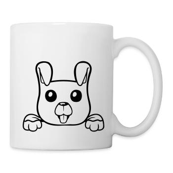 Dog Behind Wall Fence Sign Peeping Happy Cute - Mug - white - Right