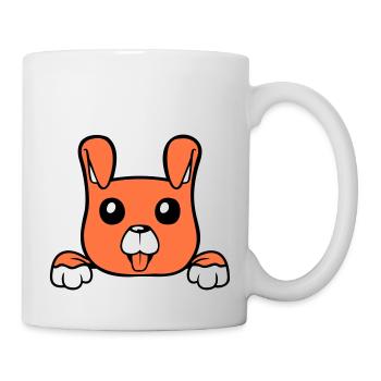 Dog Behind Wall Fence Sign Peeping Happy Cute - Mug - white - Right