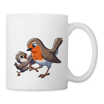 Robin mother and child frolicking - Mug - white - Right