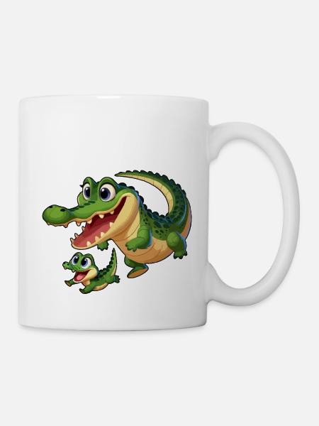 Crocodile mère et enfant gambadant - Mug blanc - blanc