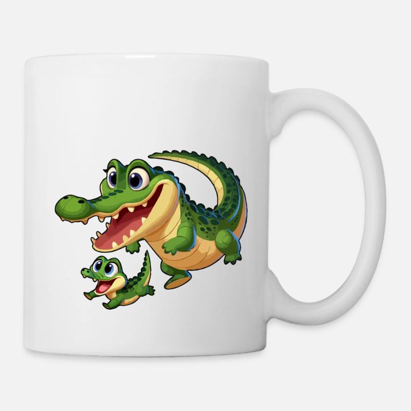 Crocodile mère et enfant gambadant - Mug blanc - blanc
