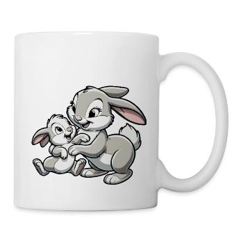 Rabbit mother with child frolicking gray - Mug - white - Right